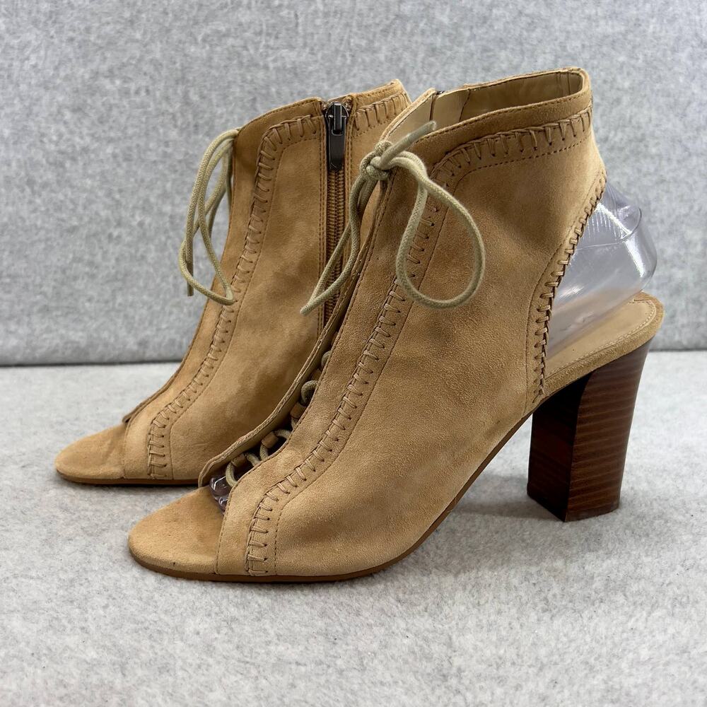 Via Spiga Leather -Heel-Peep-Toe Lace Up Ankle Booties Sandal- Tan - Women 8.5 M
